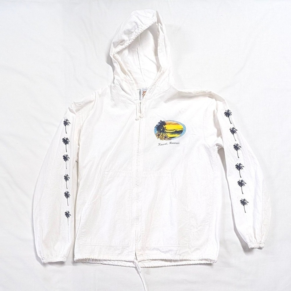 Yacht Club Kauai Hawaii White Cotton Zip Up Hoodie Palm Tree Graphic Mens Medium